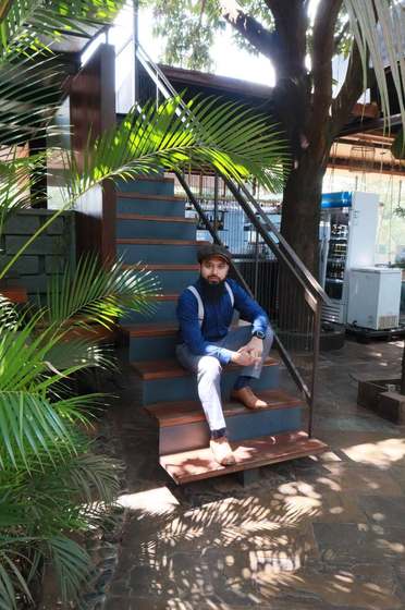 A short break in the office garden between sessions on the mission's first working day.