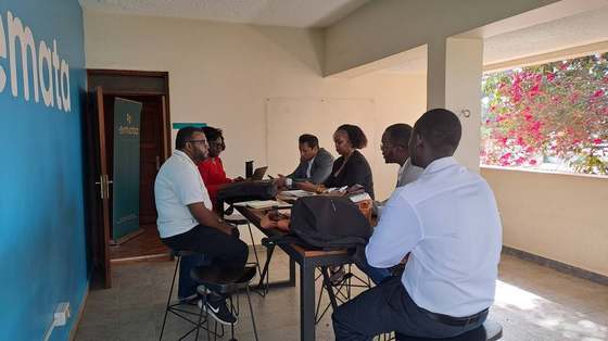 Meeting with eMata, AIC's technical partner across the pilot districts, to review farmer and aggregator data.