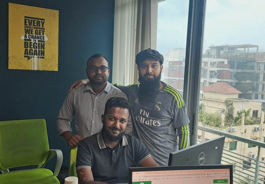 Mahir Shahrier with the Dream71 development team behind the Climate Data Platform: Md. Ariful Islam, Core Developer (standing left), and Amanullah Haque, Developer Lead (seated). Sincere thanks to both for their tremendous work on this platform.